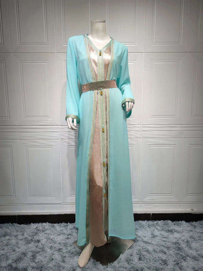 BROOCHITON abbaya ramadan Blue / 2XL chiffon arabian women's dress on a manikan