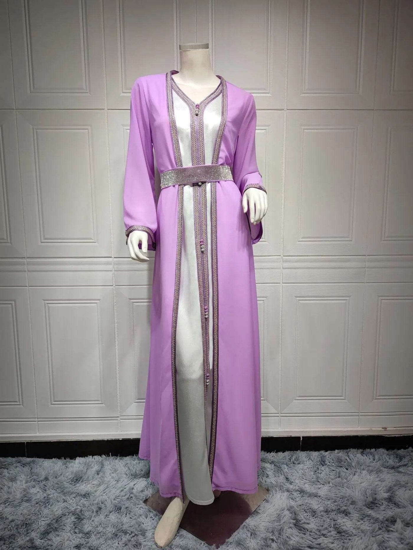 BROOCHITON abbaya ramadan Purple / 2XL chiffon arabian women's dress on a manikan
