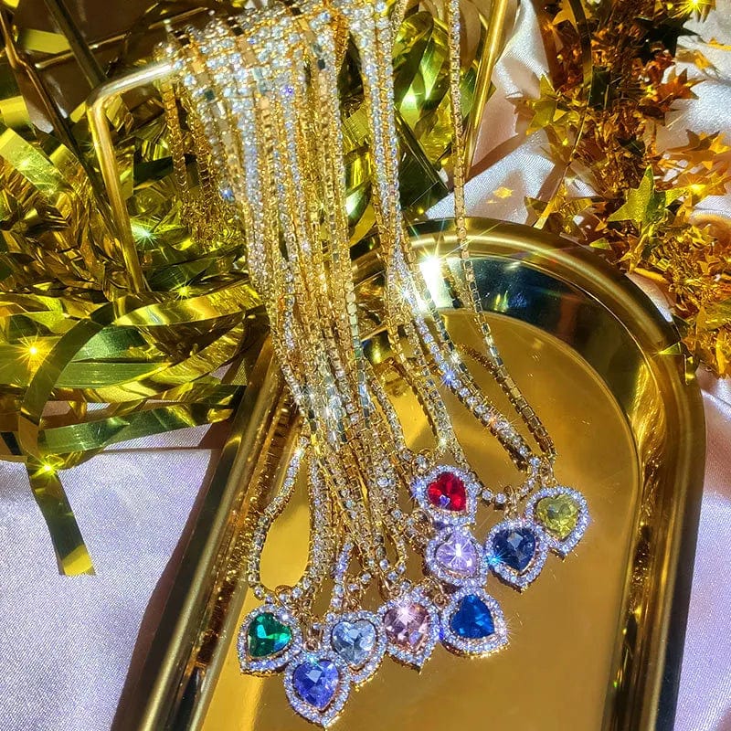 Dazzling Love Pendant Diamond Necklace on a golden plate