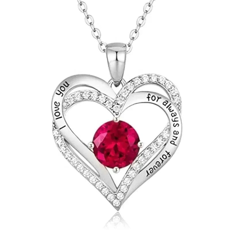 BROOCHITON Necklaces Silver red Zircon Double Heart-Shaped Zircon Love Necklace
