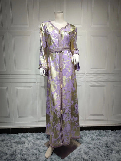 BROOCHITON abbaya ramada Purple / 2XL Gilded Robe Two-piece Set With Belt
