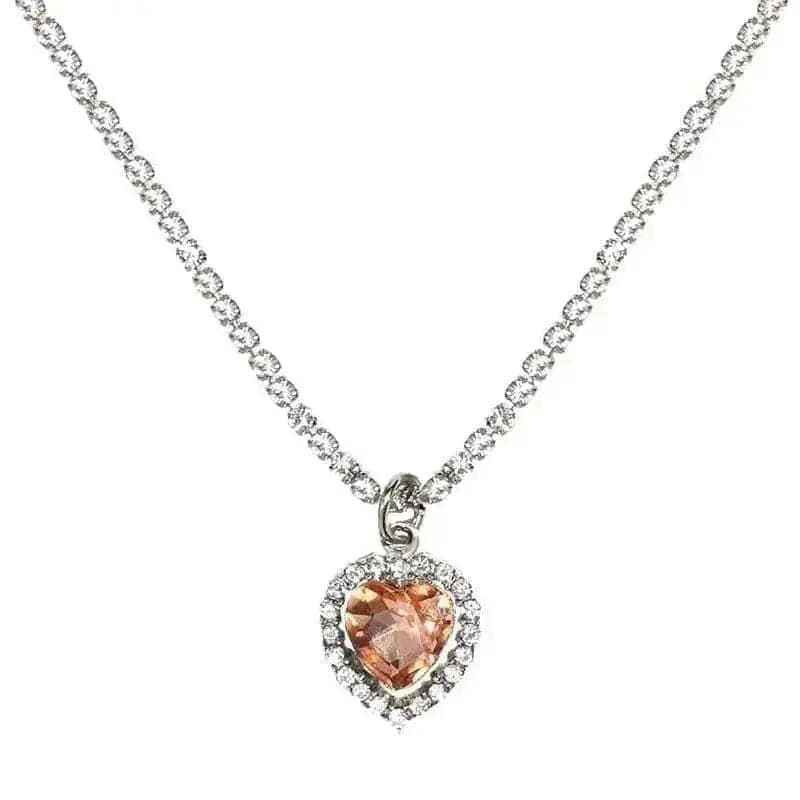 BROOCHITON Necklaces Orange / Silver Heart Crystal Pendant Necklace