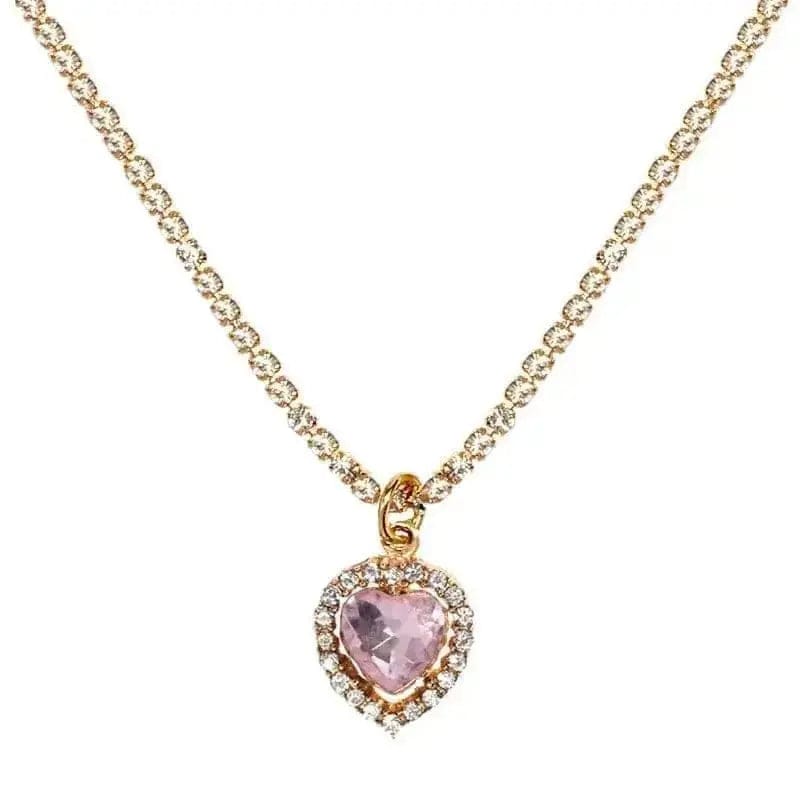 BROOCHITON Necklaces Pink / Gold plated Heart Crystal Pendant Necklace