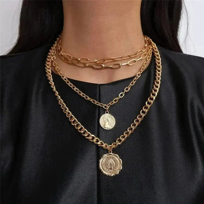 BROOCHITON Necklaces style D women's multi-layer medals pendant necklace