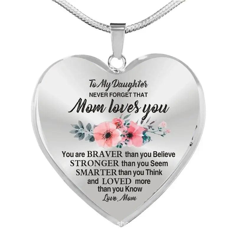 "Never Forget that Mom Loves You" Silver Heart  Necklace