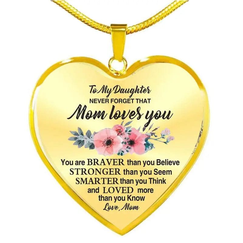 Never Forget that Mom Loves You" Gold Heart Necklace