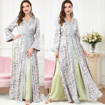 double full length view of a woman wearing women's fashion patchwork suit dress 