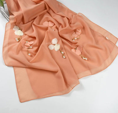 BROOCHITON Scarf Buckles Champagne pink Pearl Chiffon Hijab scarf