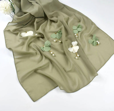 BROOCHITON Scarf Buckles Green Pearl Chiffon Hijab scarf