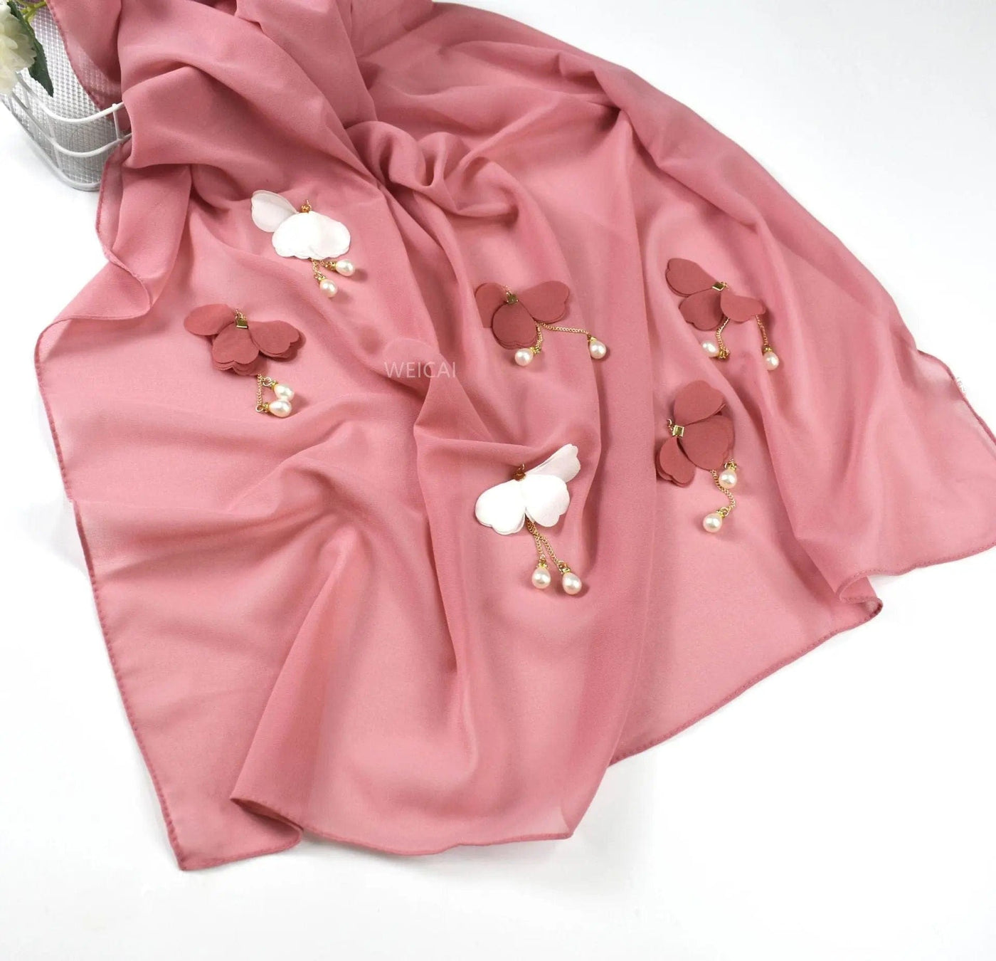 BROOCHITON Scarf Buckles Pink Pearl Chiffon Hijab scarf