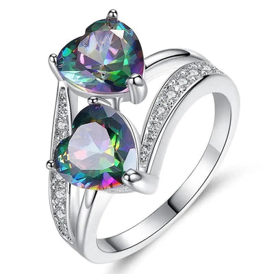 BROOCHITON jewelry Purple / 10number Purple double heart ring
