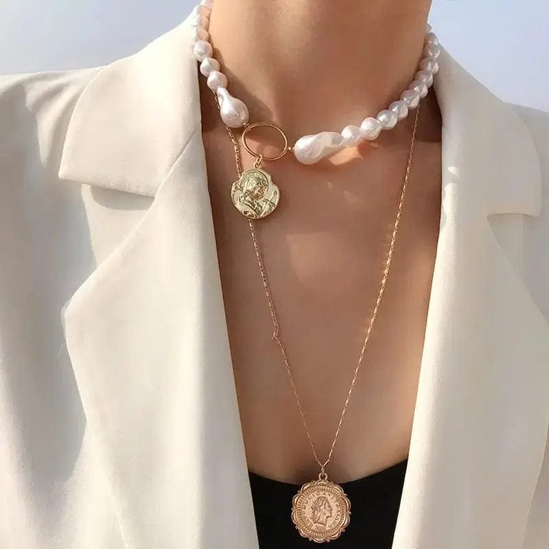 BROOCHITON Retro gold multi-layer necklace