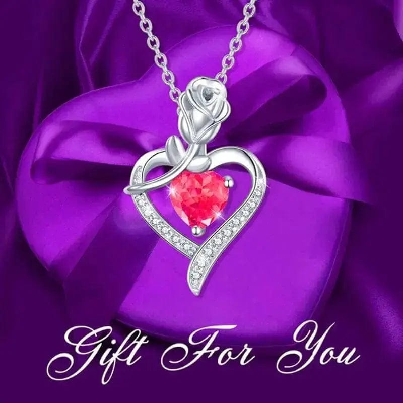 BROOCHITON Necklaces Pink Women's Rose Heart Shape Diamond Pendant