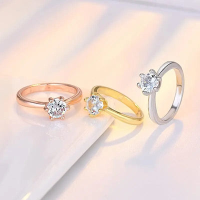 gold rose gold and silver diamond six-claw zircon ring 