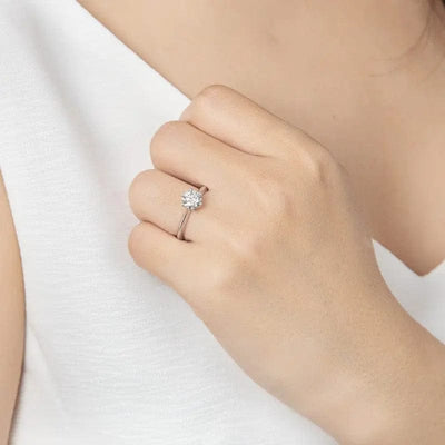 a woman wearing the Sterling Silver Moissanite Ring