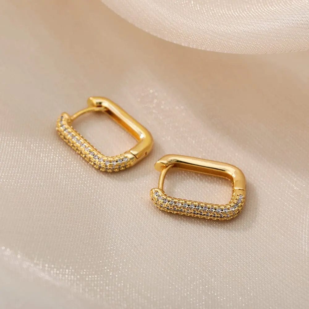 BROOCHITON Earrings Golden white diamond / A pair Zircon rectangular hoops