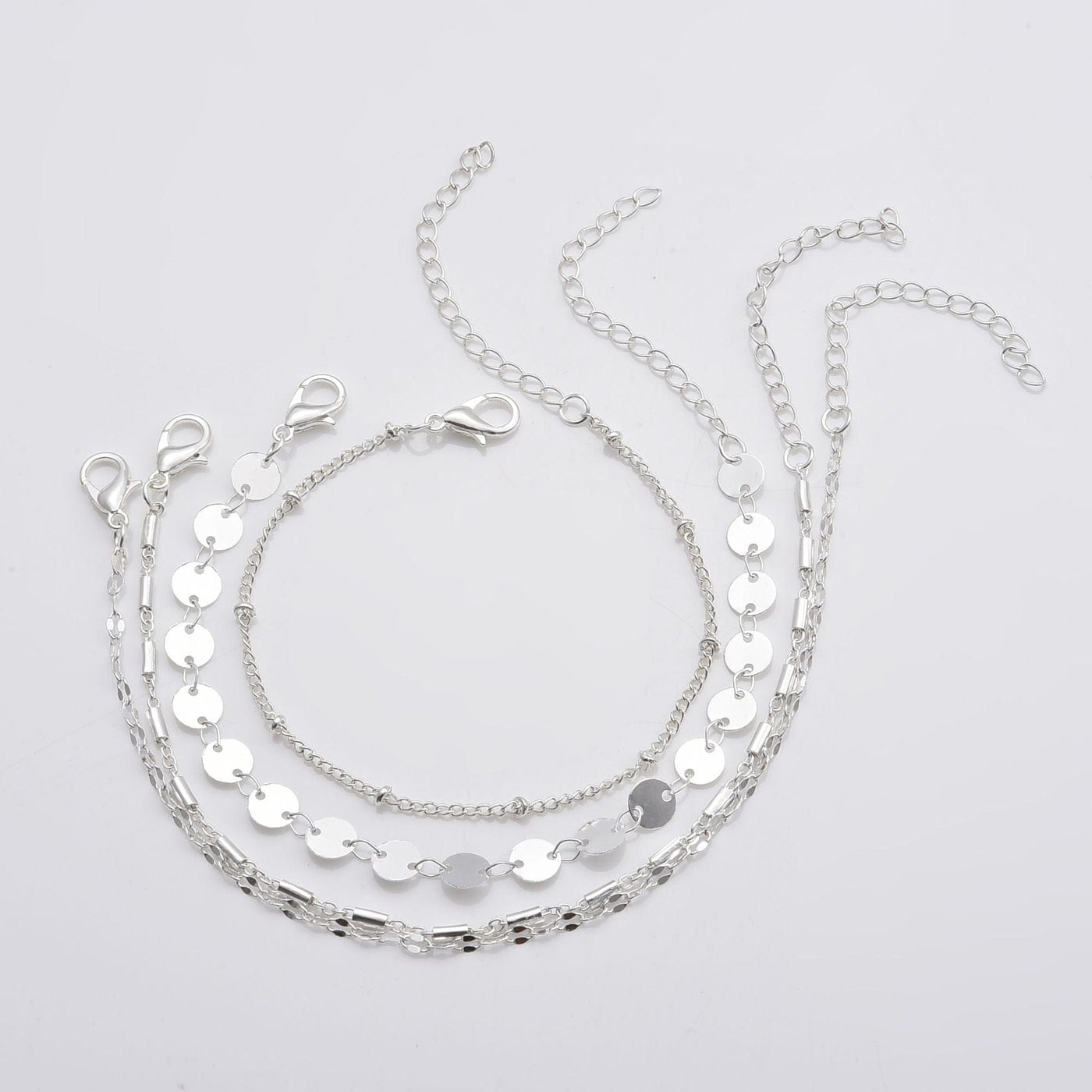 BROOCHITON Bracelets silver 4-pack Set Bracelets Tube Chain Disc Lace Bracelet