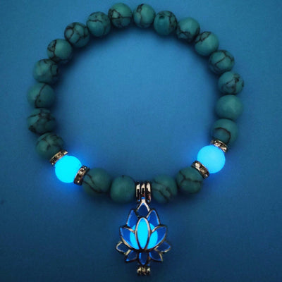 BROOCHITON Bracelets Energy Luminous Lotus Natural Stone Bracelet Yoga Healing Luminous Glow In The Dark Charm Beads Bracelet For Men Women Prayer Buddhism