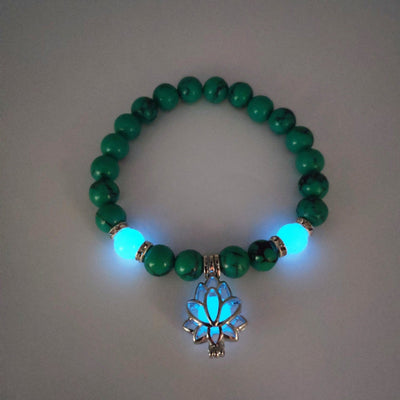 BROOCHITON Bracelets Energy Luminous Lotus Natural Stone Bracelet Yoga Healing Luminous Glow In The Dark Charm Beads Bracelet For Men Women Prayer Buddhism