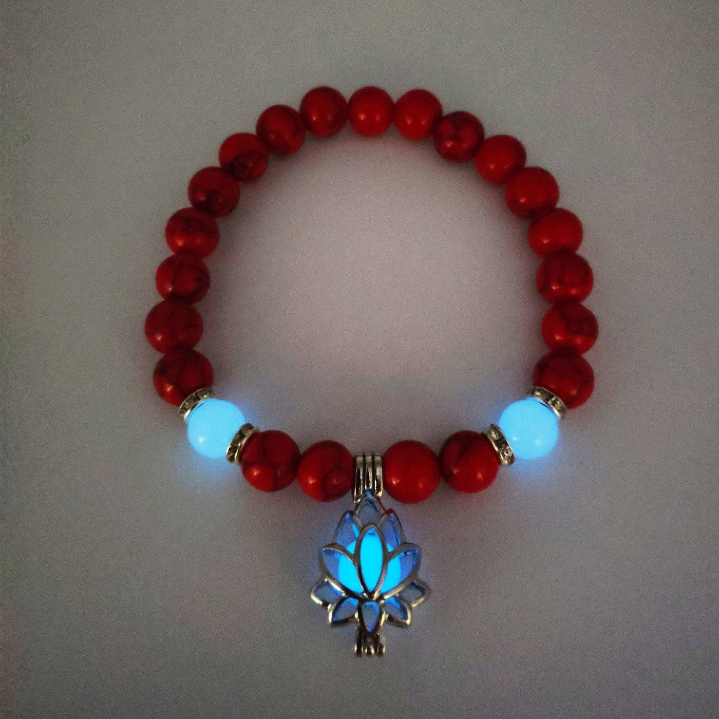top view of a red Luminous Crystals beaded Bracelet