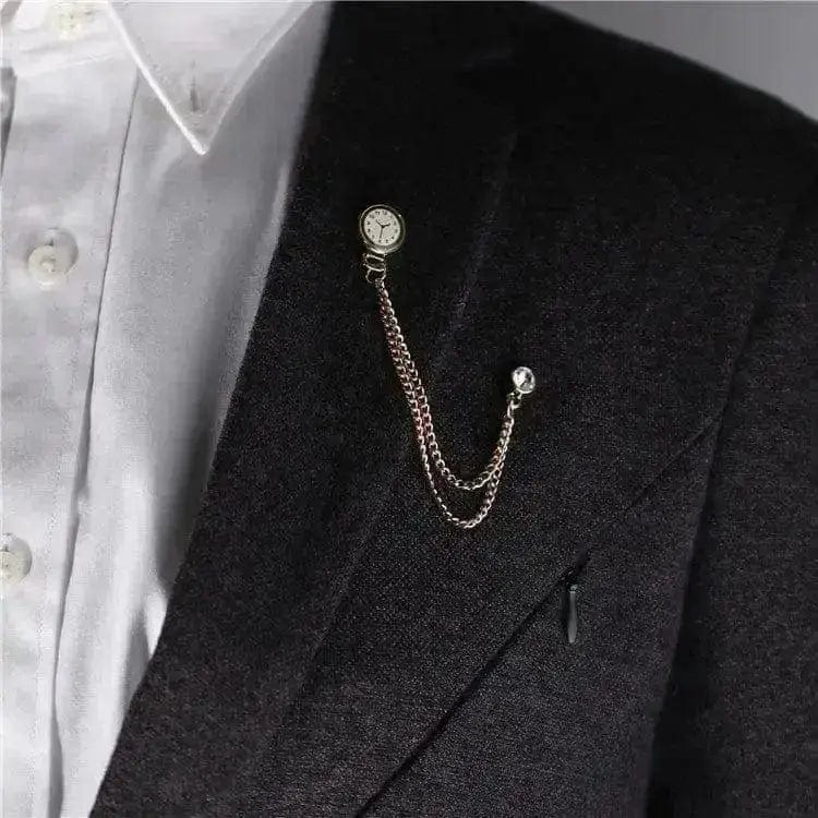 a man wearing Clock Fringe Chain Brooch