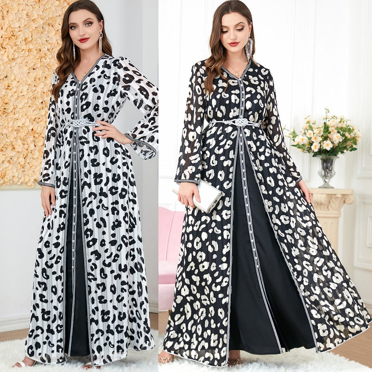 double view of a woman wearing a women's fashion personality two piece set front full length view