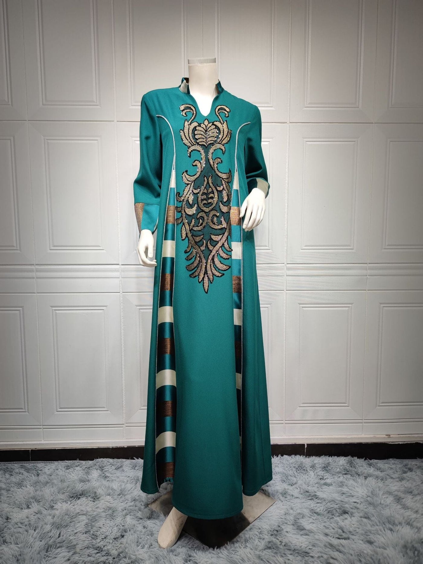 women's embroidered long dress dark green 
