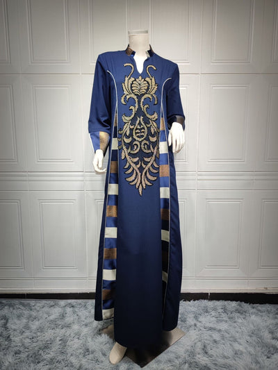 women's embroidered long dress Navy blue 
