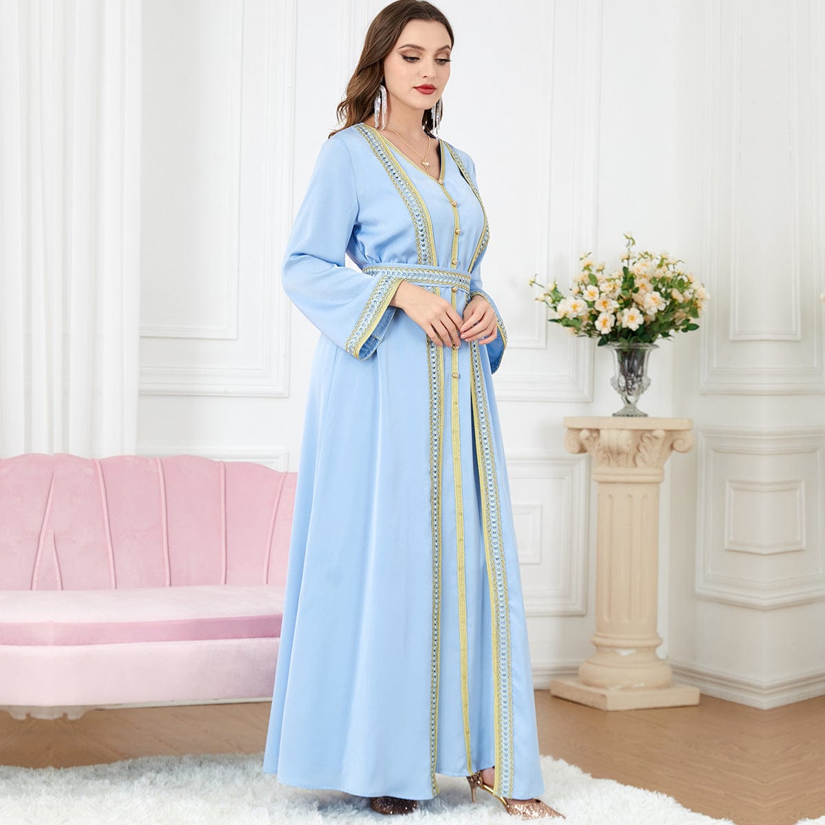 BROOCHITON abbaya ramada Light Blue / 2XL Women's  women's solid color fashion dress
