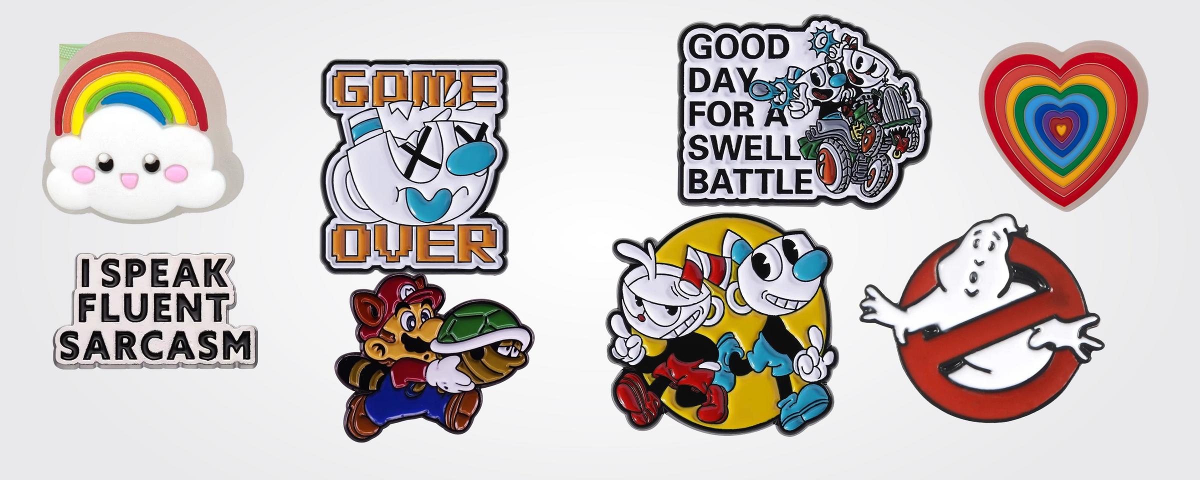 Colorful enamel pins – kawaii, punk, anime, and funny designs