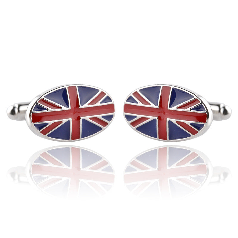 Union Jack cufflinks on a white background