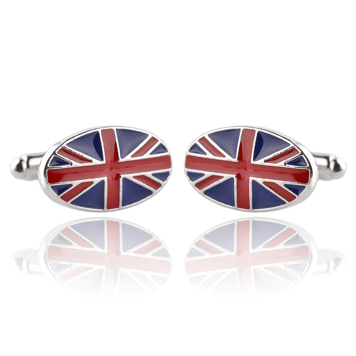 Union Jack cufflinks on a white background