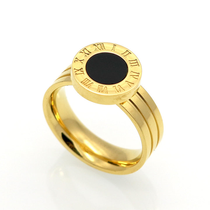 Roman Numeral Ring — Stainless Steel, Shell/Agate (US 6–10)