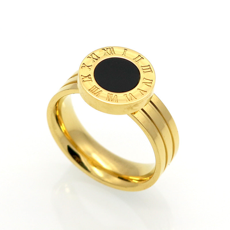 🔢 Roman Numeral Ring — Stainless Steel, Shell/Agate (US 6–10)