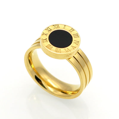🔢 Roman Numeral Ring — Stainless Steel, Shell/Agate (US 6–10)
