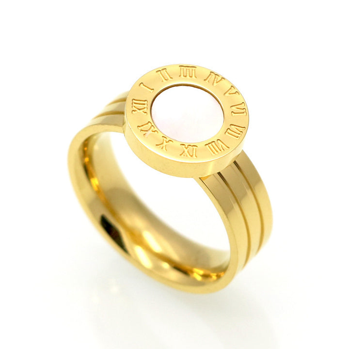 Roman Numeral Ring — Stainless Steel, Shell/Agate (US 6–10)