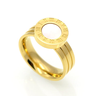 🔢 Roman Numeral Ring — Stainless Steel, Shell/Agate (US 6–10)