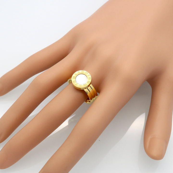 Roman Numeral Ring — Stainless Steel, Shell/Agate (US 6–10)
