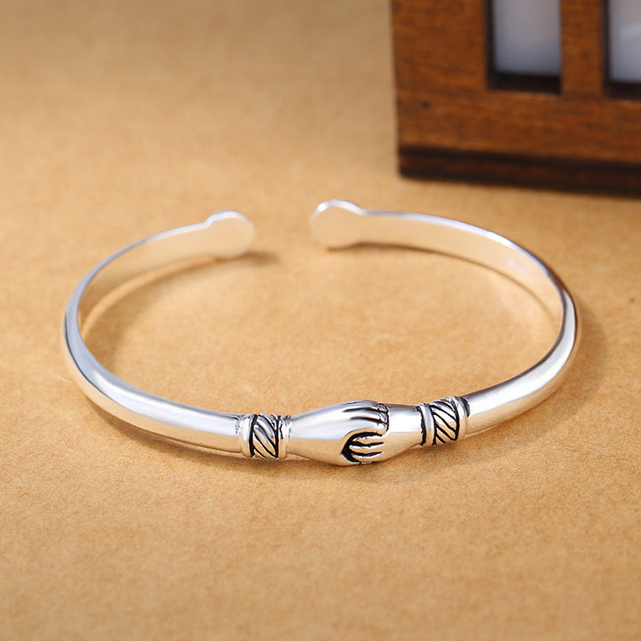 Silver Handshake Cuff Bracelet