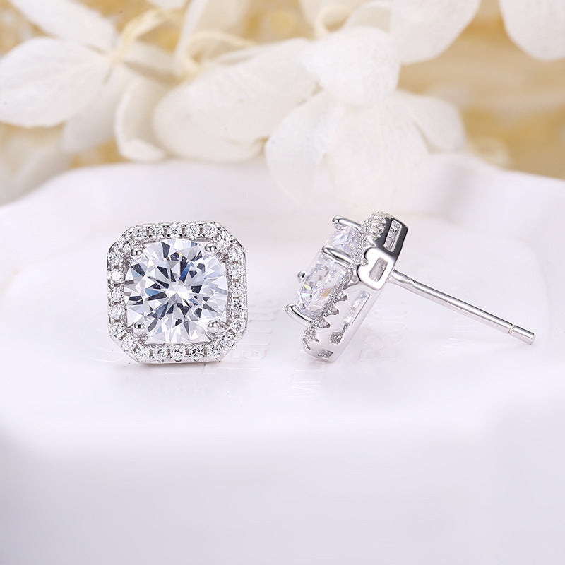 S925 CZ Halo Stud Earrings — Sterling Silver