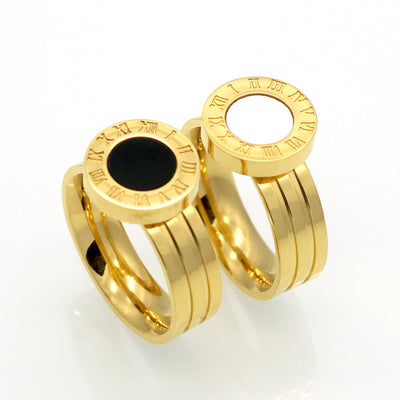 🔢 Roman Numeral Ring — Stainless Steel, Shell/Agate (US 6–10)