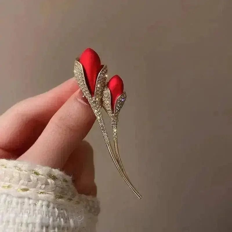 BROOCHITON brooches Tulip  3D Red Rose Flower Brooch