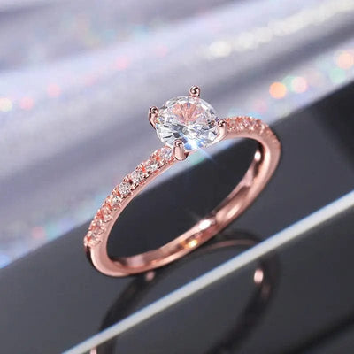 BROOCHITON Rings Rose gold / 10Number 4-Claw Zircon wedding band