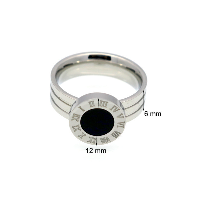 🔢 Roman Numeral Ring — Stainless Steel, Shell/Agate (US 6–10)