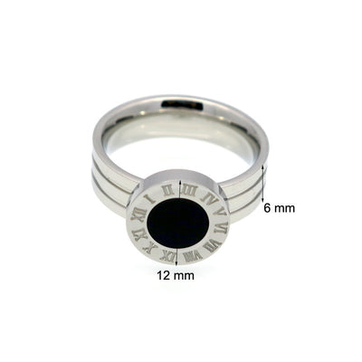 🔢 Roman Numeral Ring — Stainless Steel, Shell/Agate (US 6–10)