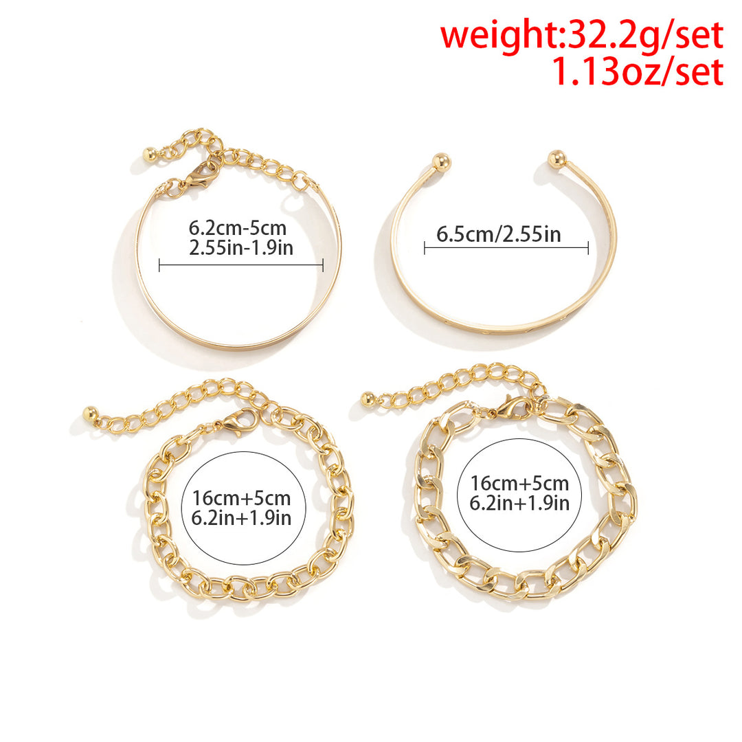 Gold bracelets with measurements and weight information on a white background