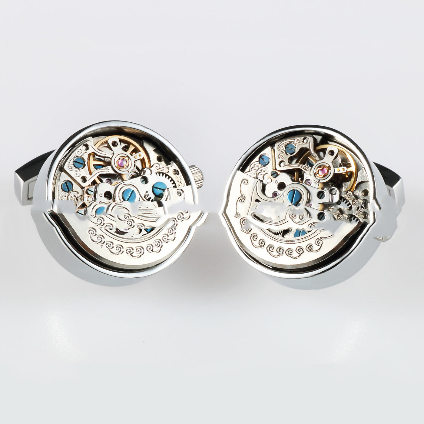 ⌚ Watch Movement Cufflinks — Gunmetal/Gold/Silver (French Cuff, Pair)