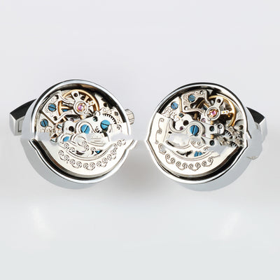 ⌚ Watch Movement Cufflinks — Gunmetal/Gold/Silver (French Cuff, Pair)