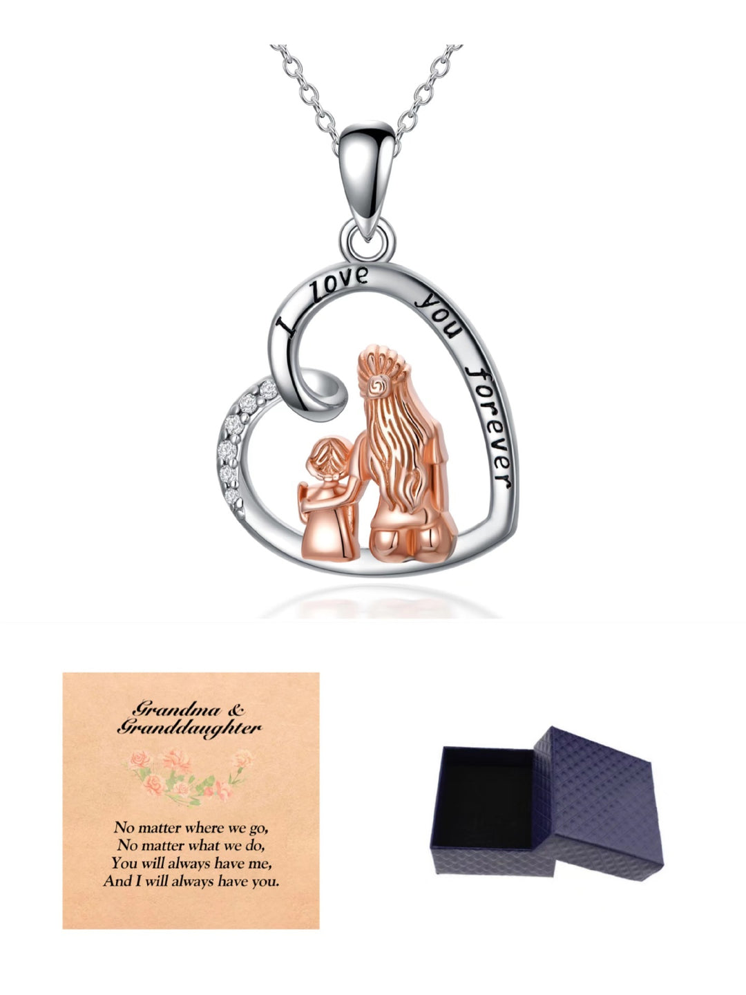 Heart-shaped necklace with mother and daughter design, &