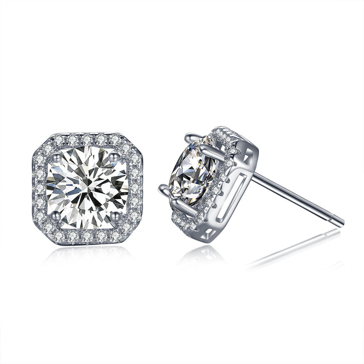 S925 CZ Halo Stud Earrings — Sterling Silver